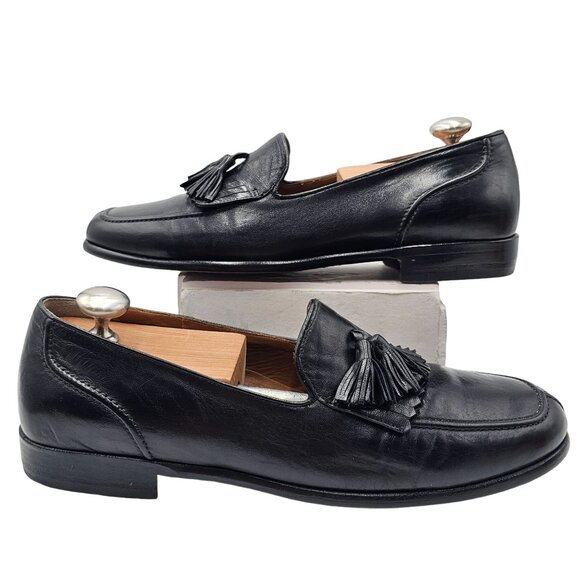 Vintage Bragano Italy Dress Shoes Men's 9.5M Black Leather Tassel Kiltie Loafers - Picture 6 of 10